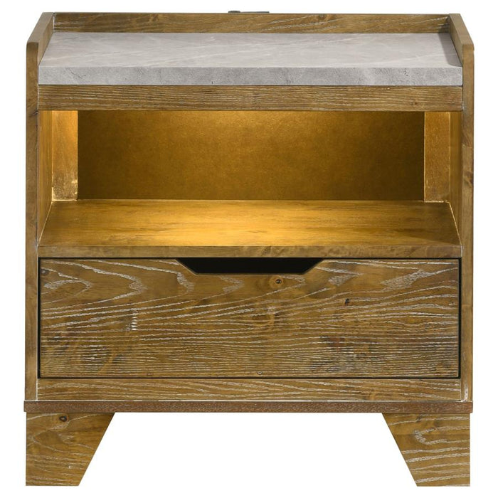 Soren Medium Oak 1-Drawer Nightstand with LED Light