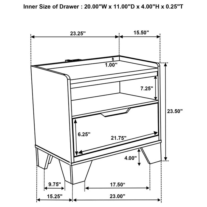 Soren Medium Oak 1-Drawer Nightstand with LED Light