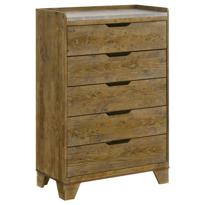 Soren Medium Oak 5-Drawer Storage Chest with Faux Marble Top
