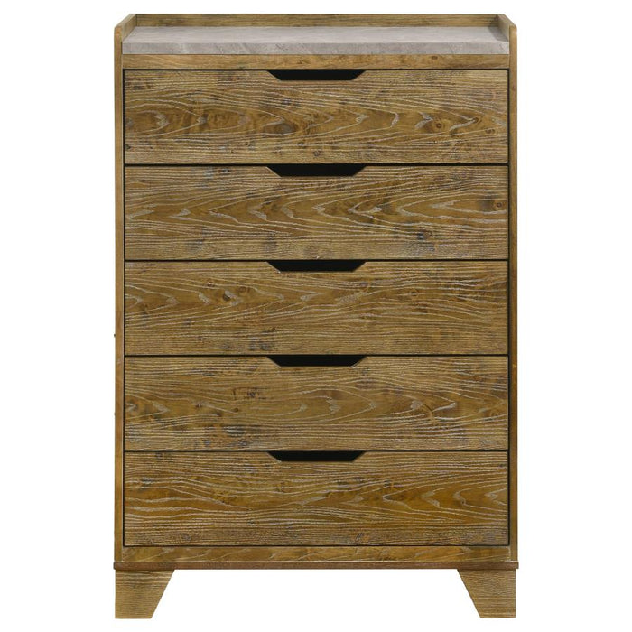 Soren Medium Oak 5-Drawer Storage Chest with Faux Marble Top