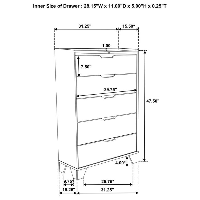 Soren Medium Oak 5-Drawer Storage Chest with Faux Marble Top