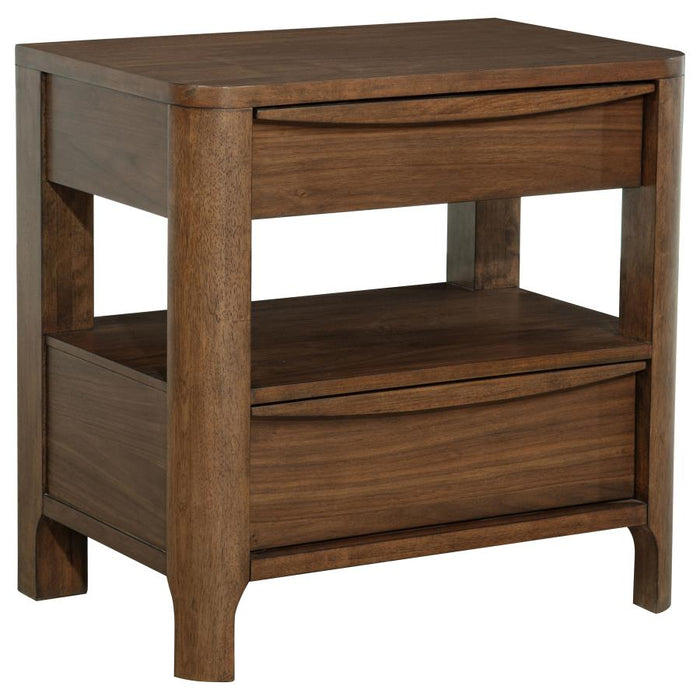 Transitional Wooden Nightstand with Drawers & Shelf