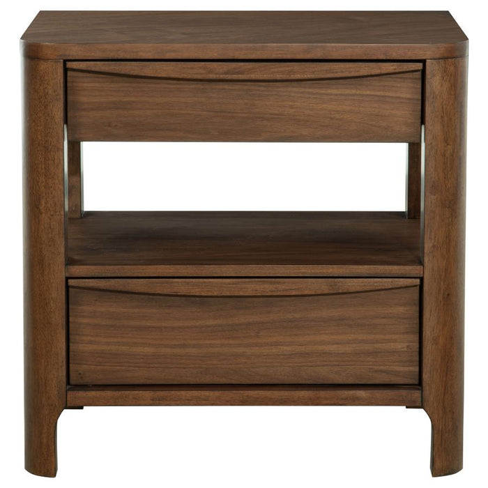 Transitional Wooden Nightstand with Drawers & Shelf