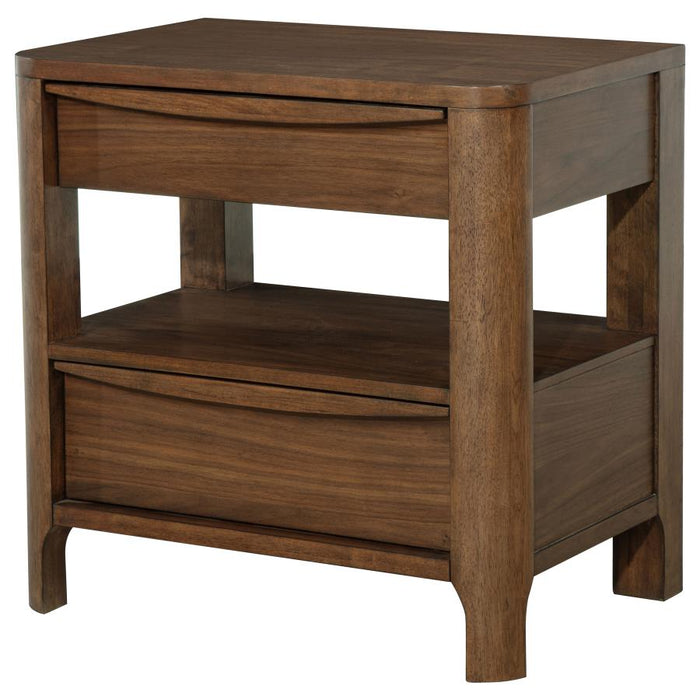 Transitional Wooden Nightstand with Drawers & Shelf