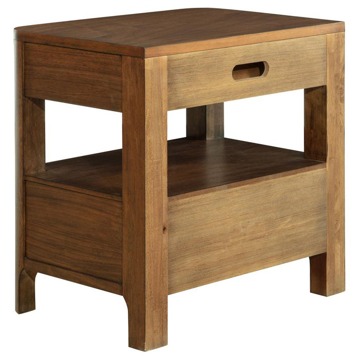 Transitional Wooden Nightstand with Drawers & Shelf