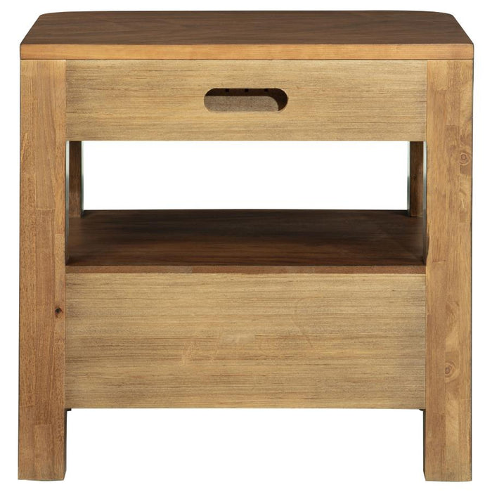 Transitional Wooden Nightstand with Drawers & Shelf