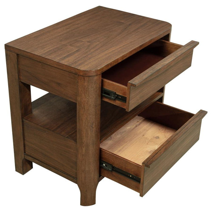 Transitional Wooden Nightstand with Drawers & Shelf