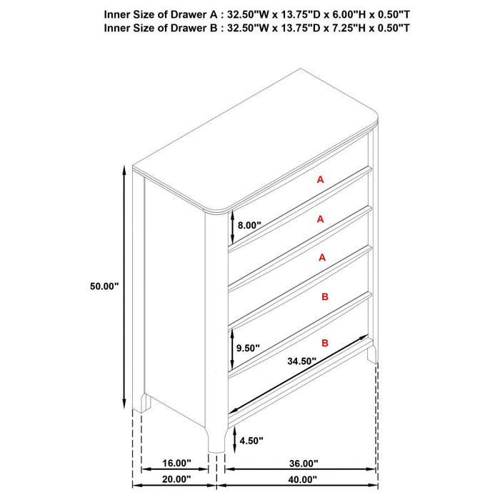 Transitional Walnut 5-Drawer Chest – Cedar & Felt Lining