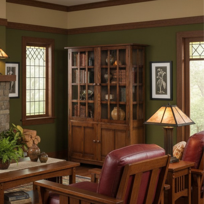 Mission Oak 4 Door Display China Cabinet - Walnut - 49"W