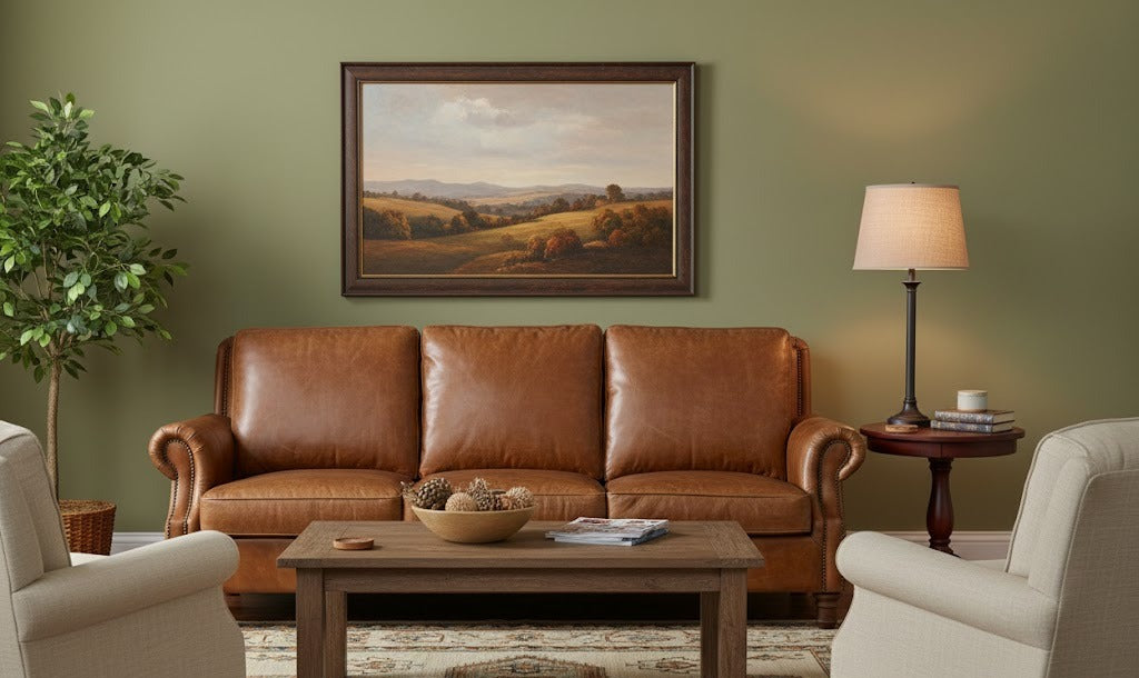 English Rolled Arm Sofa - Light Brown Leather