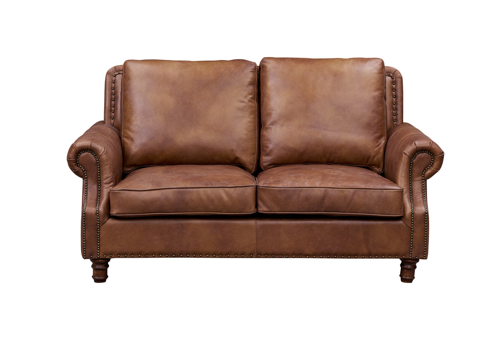 English Rolled Arm Love Seat - Bark Brown Leather