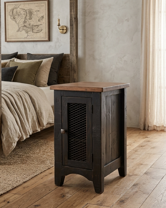 Greenview One Door Side Table - Distressed Black