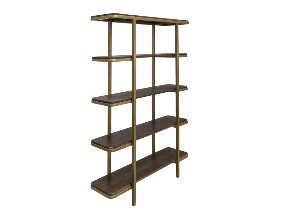 Orvik Modern Luxe Bookcase – Cocoa Brown Shelves & Gold Frame