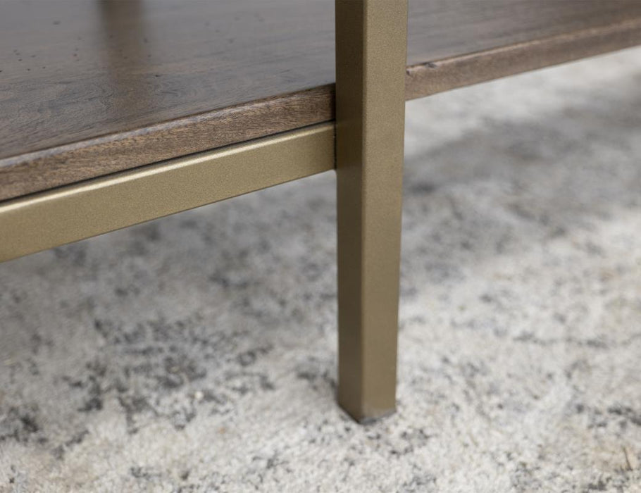 Orvik Modern Luxe Bookcase – Cocoa Brown Shelves & Gold Frame