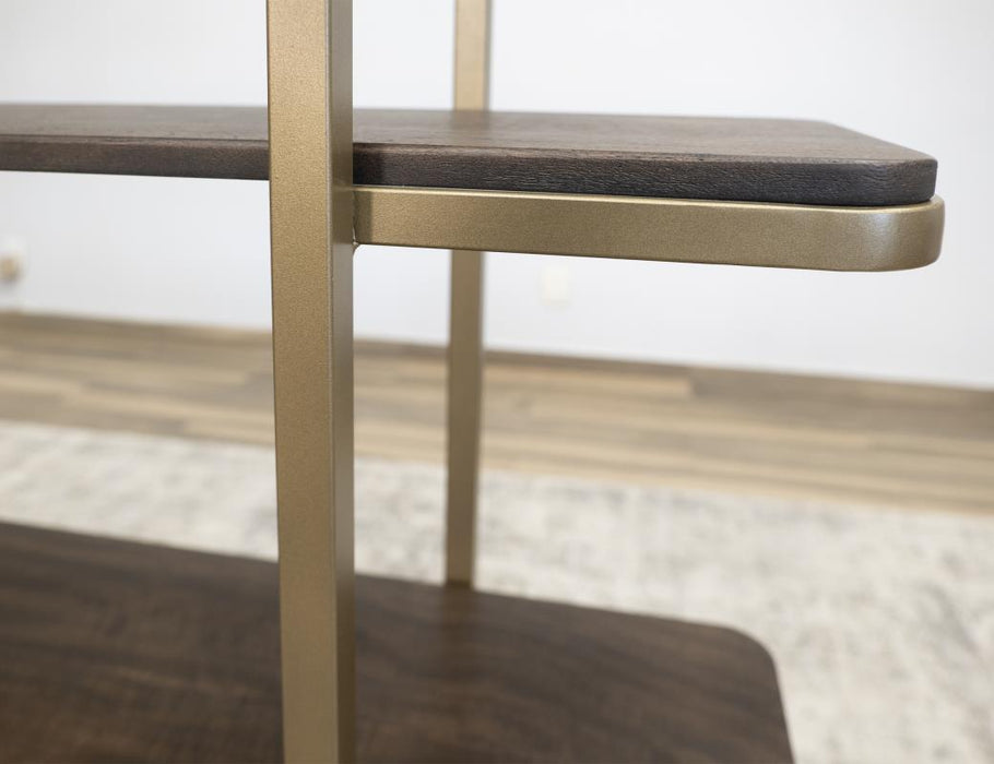 Orvik Modern Luxe Bookcase – Cocoa Brown Shelves & Gold Frame