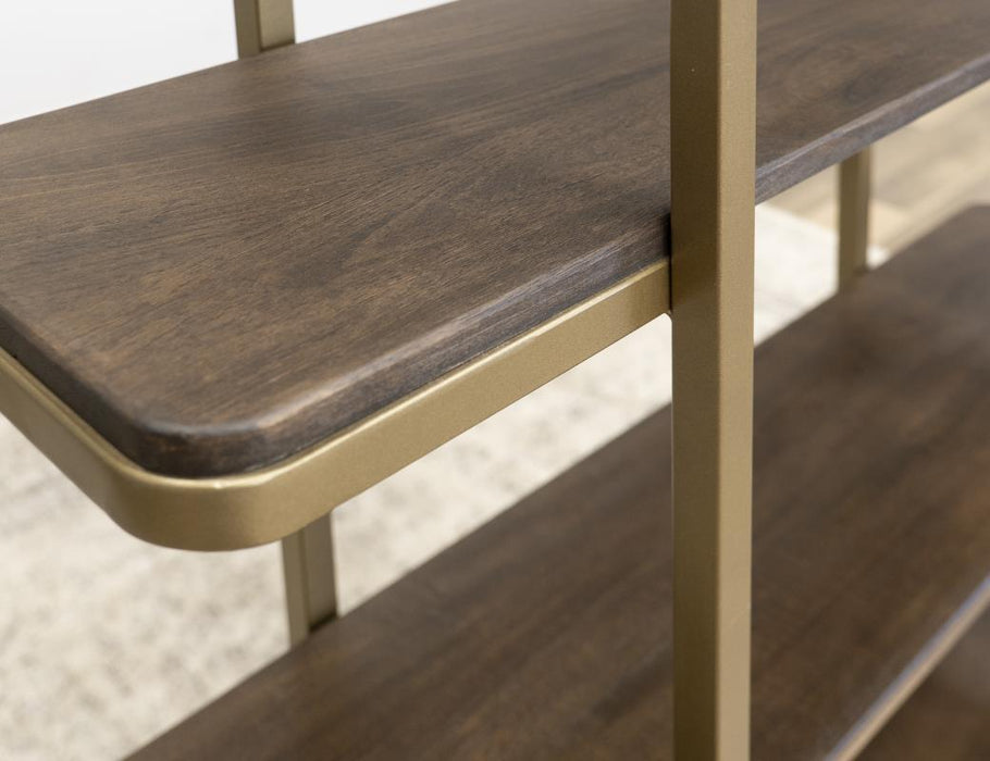 Orvik Modern Luxe Bookcase – Cocoa Brown Shelves & Gold Frame