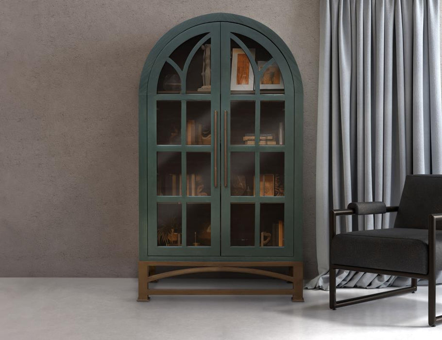 Nina Solid Wood Tall Cabinet, Bookcase, Hutch - Green