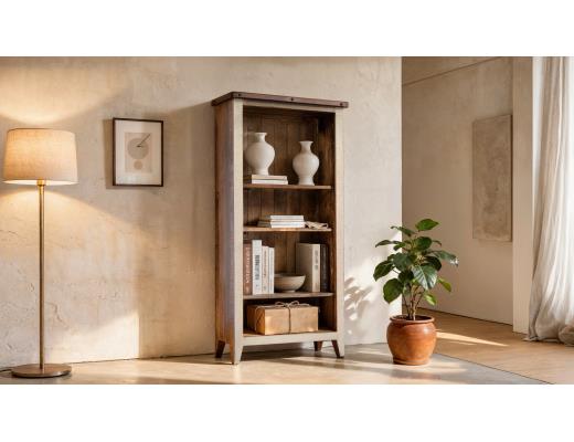 Antique, Bookcase, 12 Different Positions Available for Shelves (1 Middle Fixed Shelf + 2)