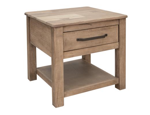 Set of 2 Natural Parota, 1 Drawer End Table