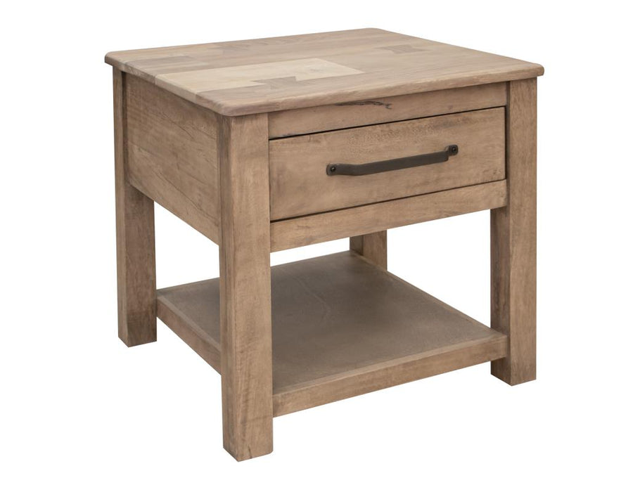 Set of 2 Natural Parota, 1 Drawer End Table