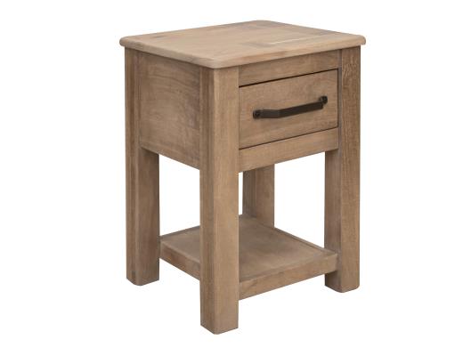 Set of 2 Natural Parota, 1 Drawer Chairside Table