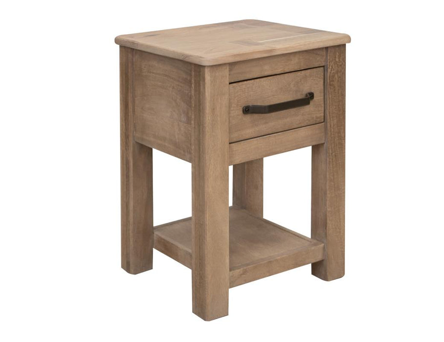 Set of 2 Natural Parota, 1 Drawer Chairside Table