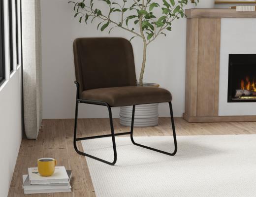 Set of 2 Seating, Wooden Frame & Metal Base, Upholstered Chair