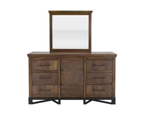 Walnut, 6 Drawer, 1 Door Dresser and Mirror
