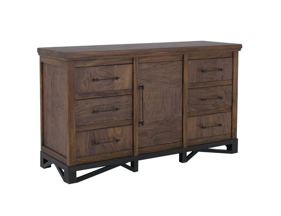 Walnut, 6 Drawer, 1 Door Dresser