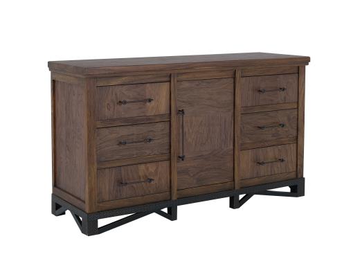 Walnut, 6 Drawer, 1 Door Dresser
