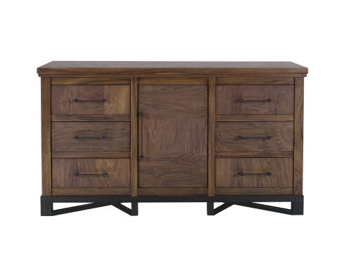 Walnut, 6 Drawer, 1 Door Dresser and Mirror