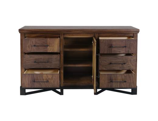 Walnut, 6 Drawer, 1 Door Dresser and Mirror
