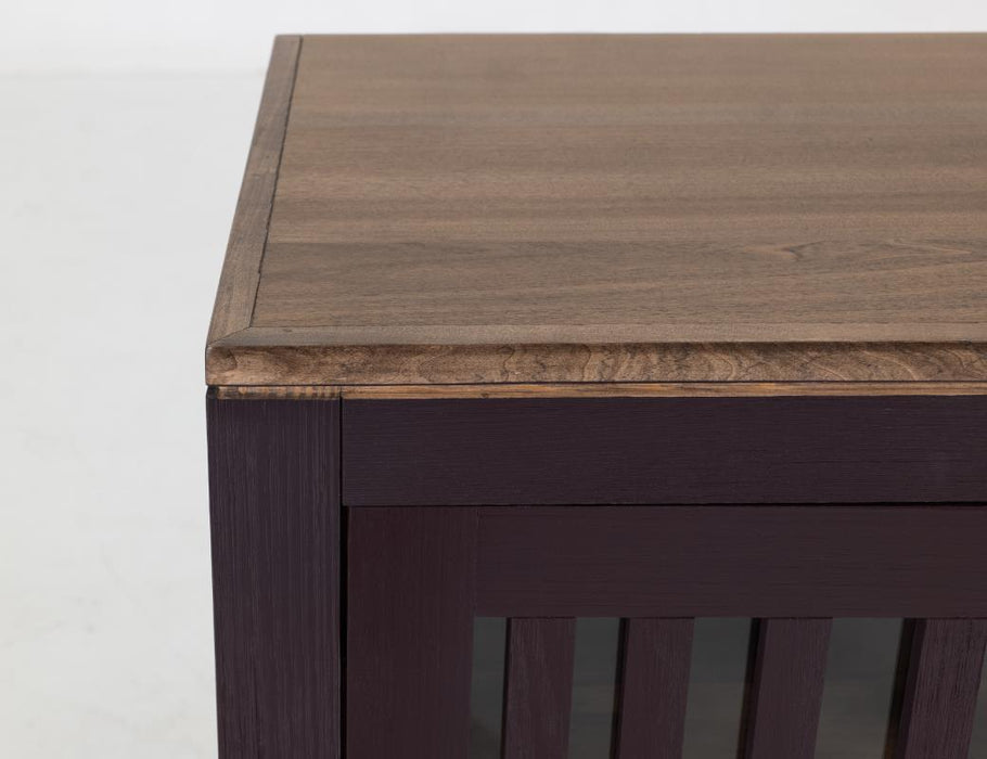 Harvest Home Solid Wood Console Table – Slatted Door Storage Cabinet