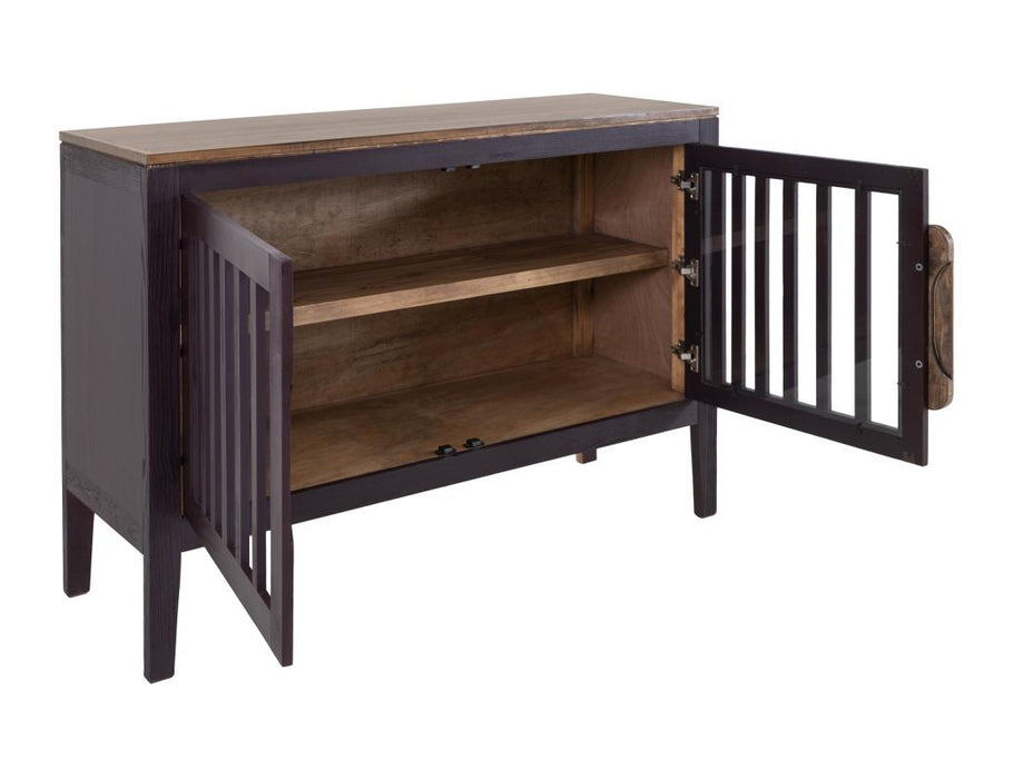 Harvest Home Solid Wood Console Table – Slatted Door Storage Cabinet