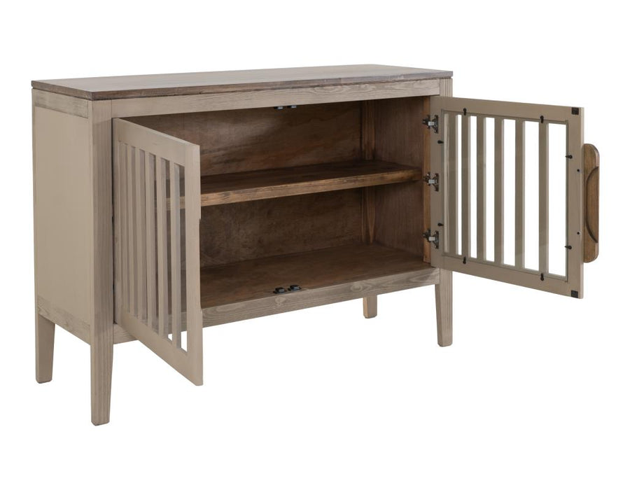 Harvest Home Solid Wood Console Table – Slatted Door Storage Cabinet