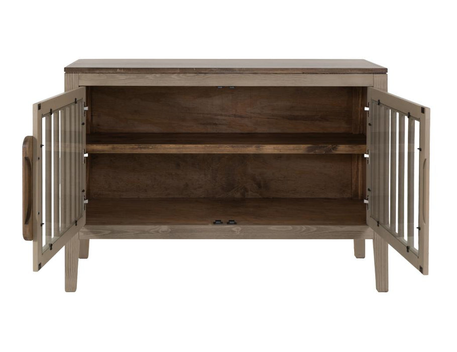 Harvest Home Solid Wood Console Table – Slatted Door Storage Cabinet