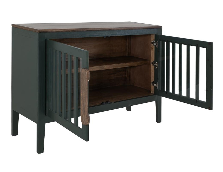 Harvest Home Solid Wood Console Table – Slatted Door Storage Cabinet