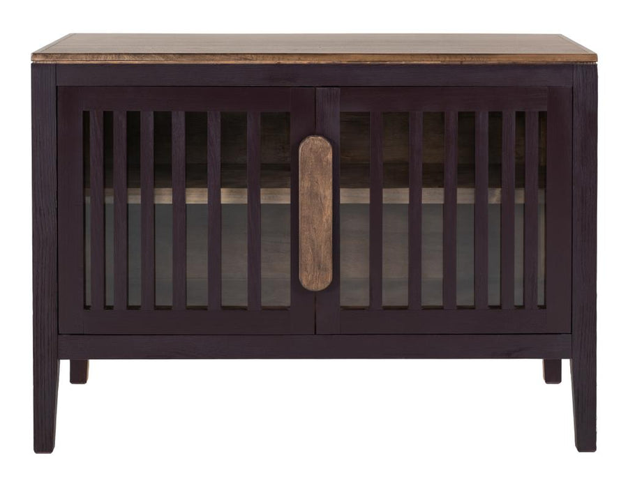 Harvest Home Solid Wood Console Table – Slatted Door Storage Cabinet