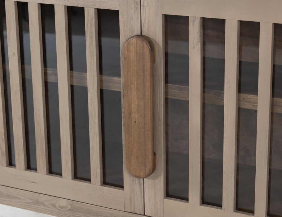 Harvest Home Solid Wood Console Table – Slatted Door Storage Cabinet