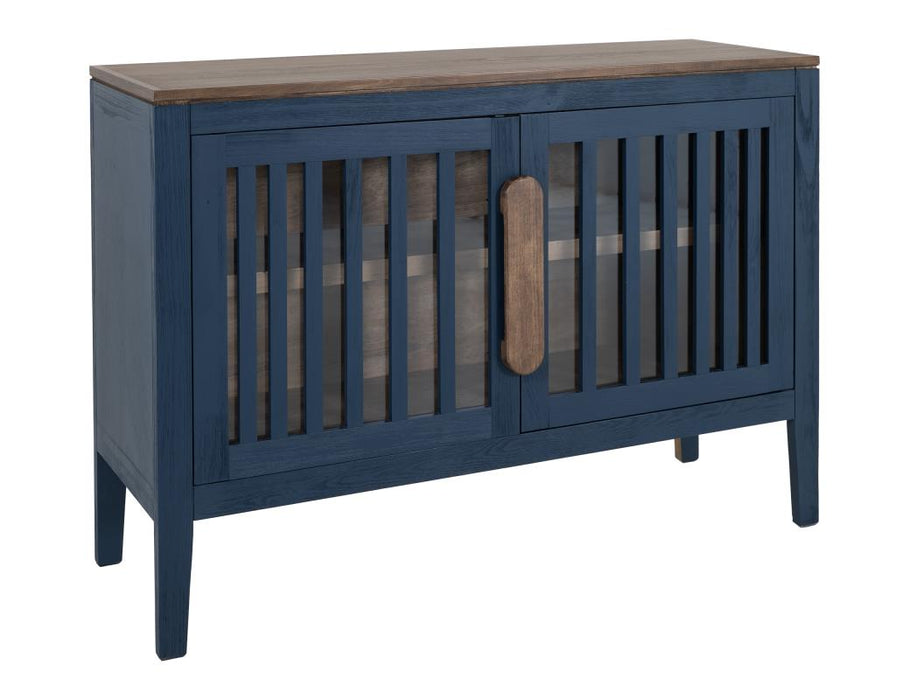 Harvest Home Solid Wood Console Table – Slatted Door Storage Cabinet