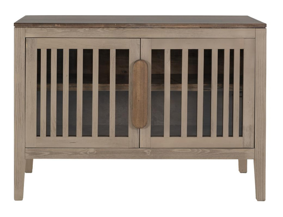 Harvest Home Solid Wood Console Table – Slatted Door Storage Cabinet