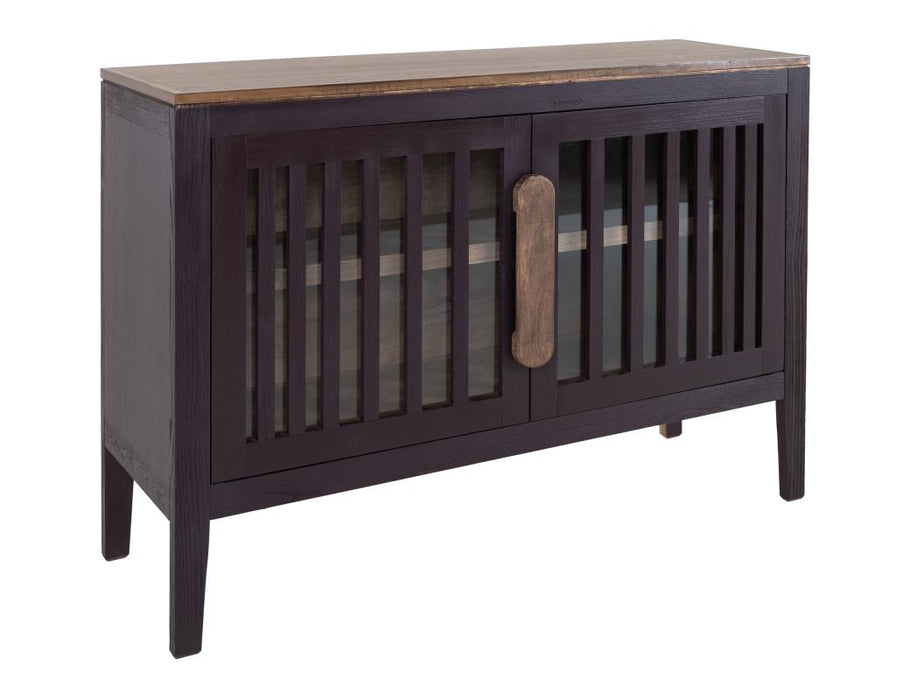 Harvest Home Solid Wood Console Table – Slatted Door Storage Cabinet