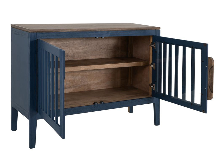 Harvest Home Solid Wood Console Table – Slatted Door Storage Cabinet