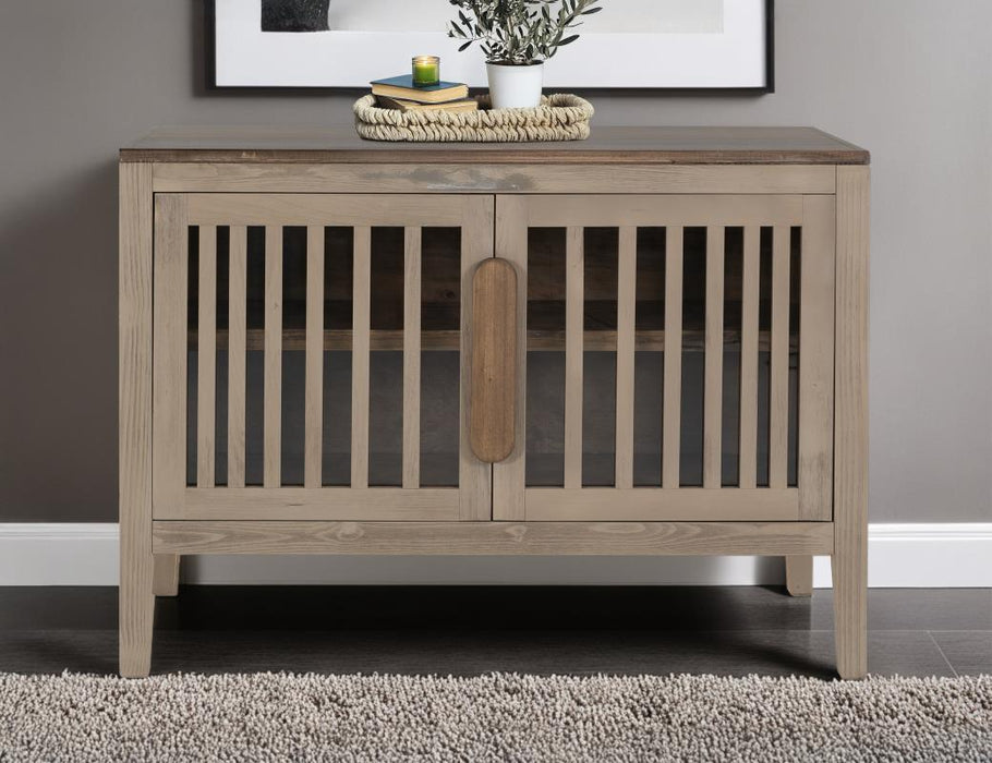 Harvest Home Solid Wood Console Table – Slatted Door Storage Cabinet