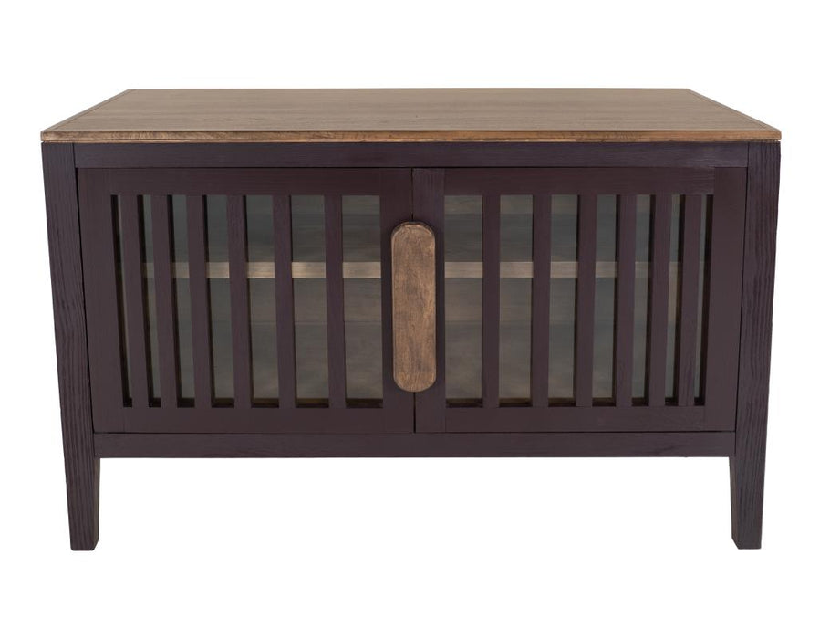 Harvest Home Solid Wood Console Table – Slatted Door Storage Cabinet