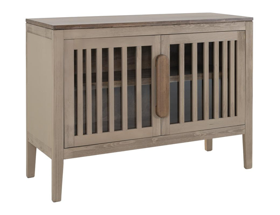 Harvest Home Solid Wood Console Table – Slatted Door Storage Cabinet