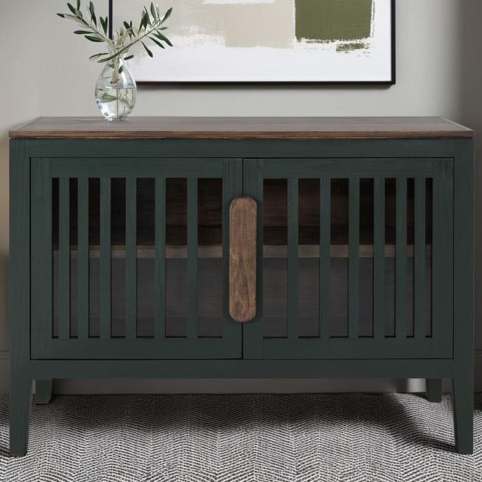 Harvest Home Solid Wood Console Table – Slatted Door Storage Cabinet
