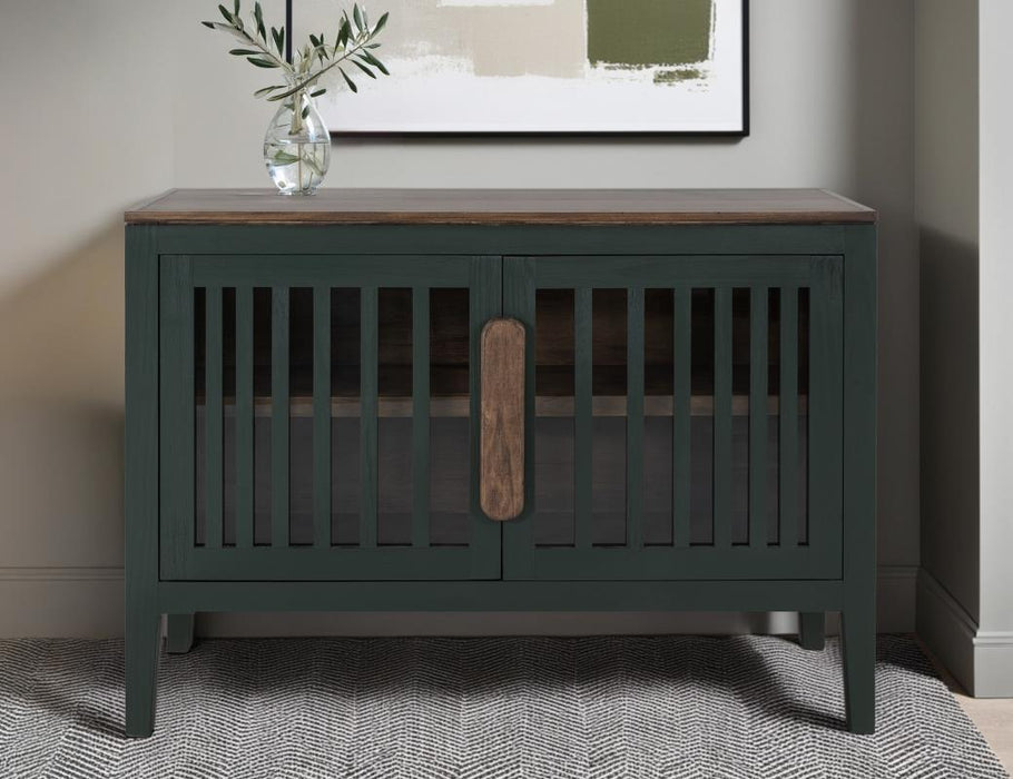 Harvest Home Solid Wood Console Table – Slatted Door Storage Cabinet