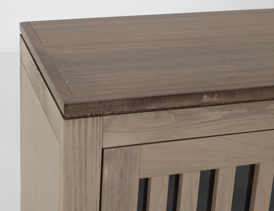 Harvest Home Solid Wood Console Table – Slatted Door Storage Cabinet