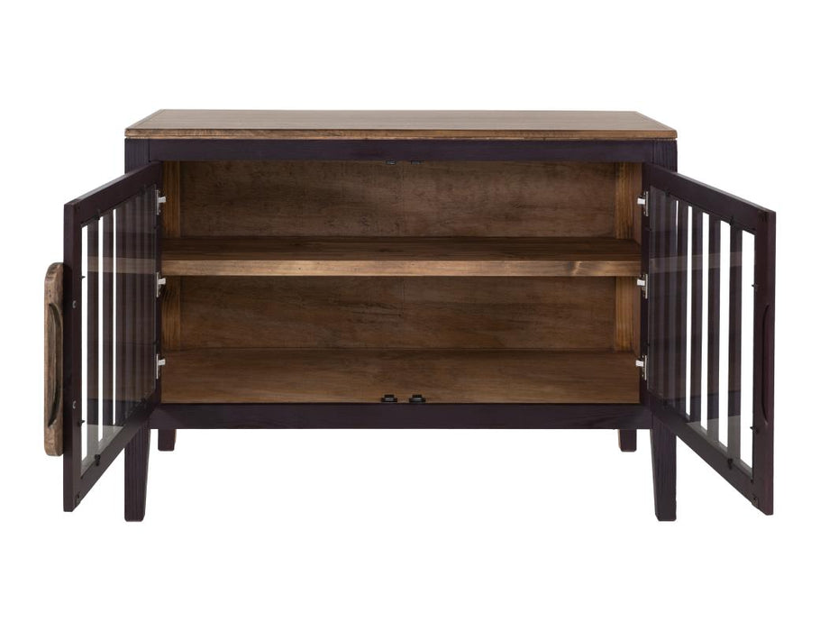 Harvest Home Solid Wood Console Table – Slatted Door Storage Cabinet